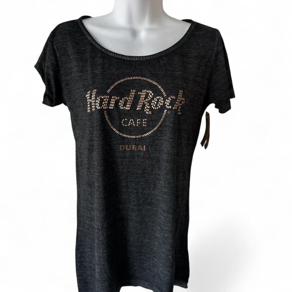 Hard Rock Cafe Women's Grey and Black T-shirt